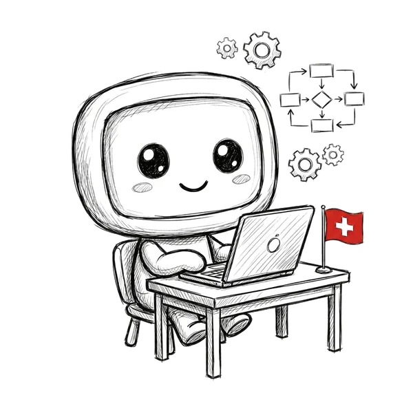 Mascotte NexaLab construisant un workflow d'automatisation sur ordinateur