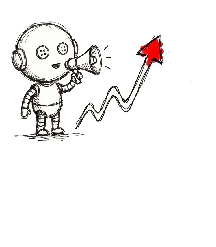 Illustration au trait du marketing assisté par IA
