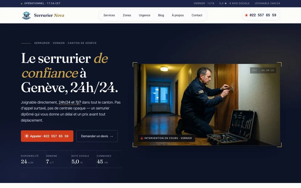 Aperçu du site Serrurier Nova Genève